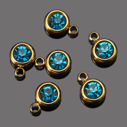 Stainless Steel 6mm Gold Birthstone Lucky Birthday Stone Pendant Cross-Border Hot Selling Water Cup Diamond Diy Ornament Accessories