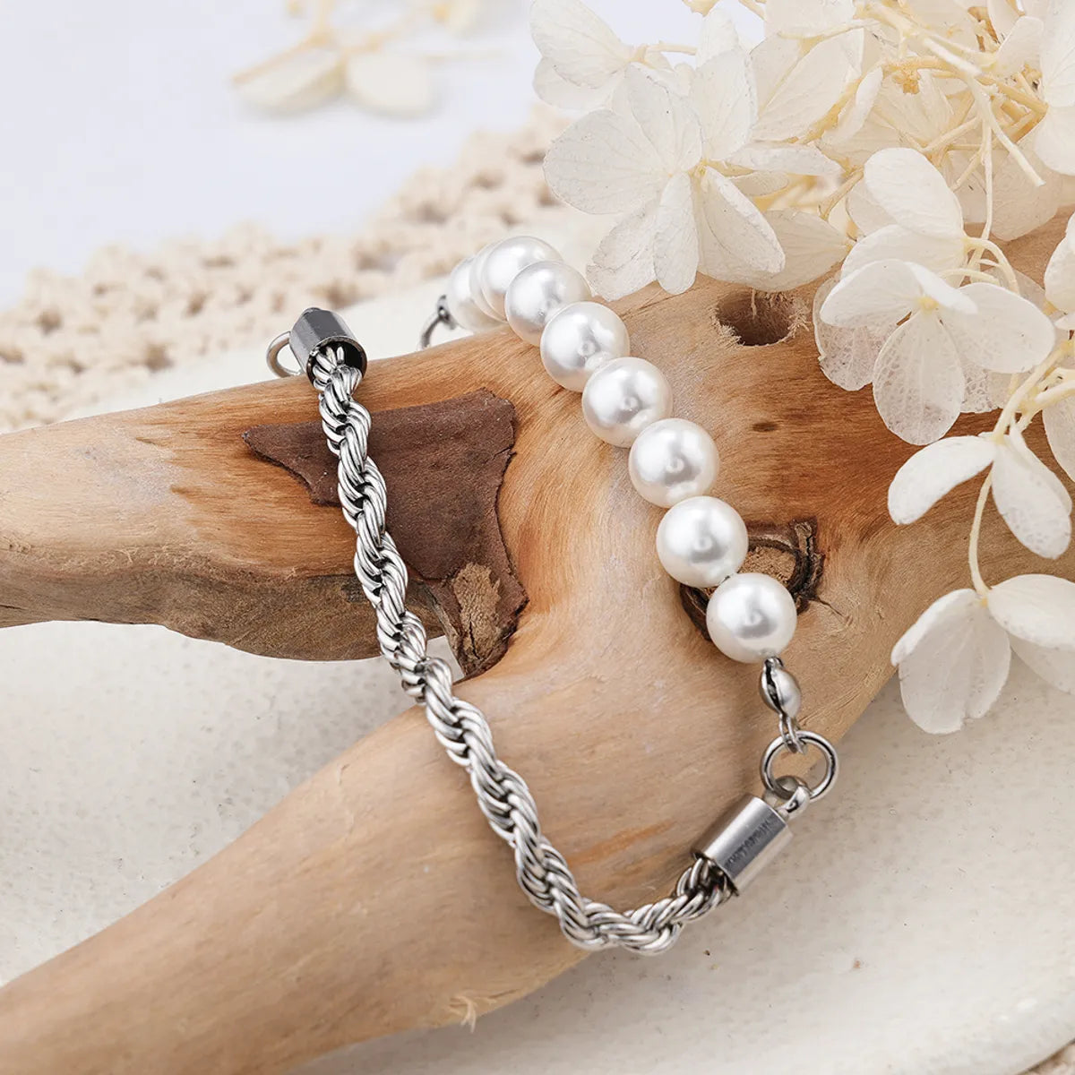 Stainless Steel Artificial Pearl IG Style Geometric Bracelets