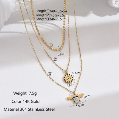 Stainless Steel Arylic Imitation Pearl 14K Gold Plated Elegant Simple Style Classic Style Round Bee Butterfly Inlay Zircon Layered Necklaces