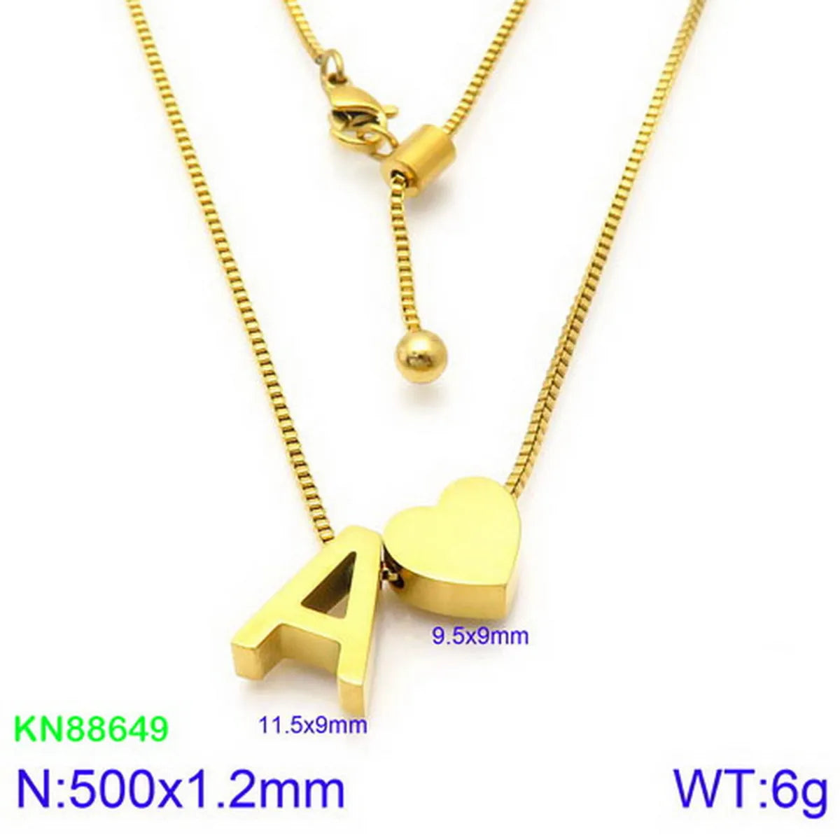 Stainless Steel Basic Letter Heart Shape Pendant Necklace