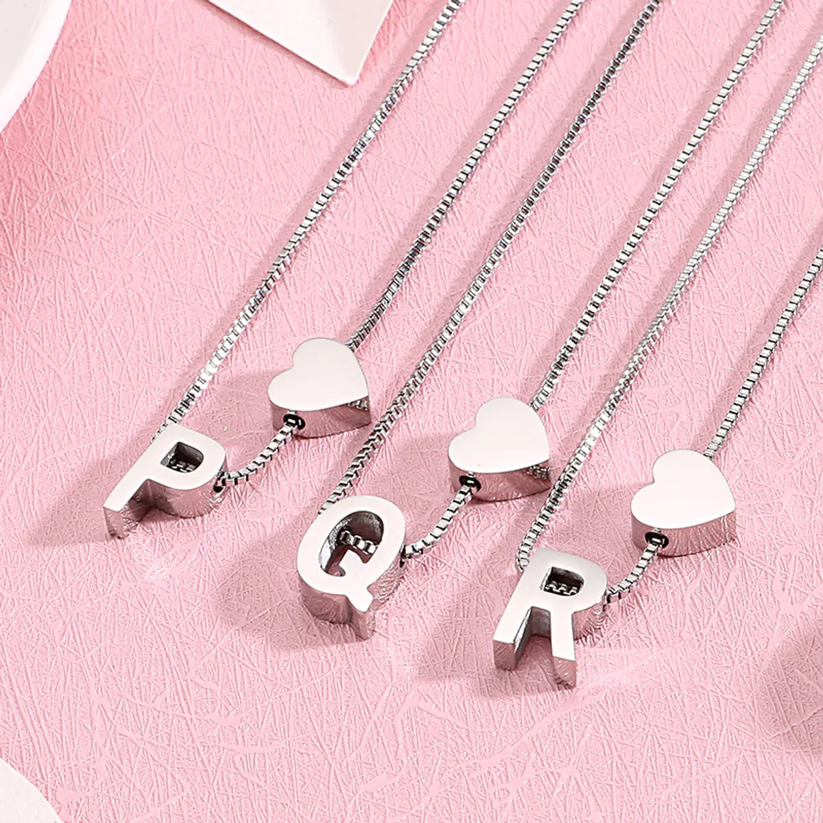 Stainless Steel Basic Letter Heart Shape Pendant Necklace