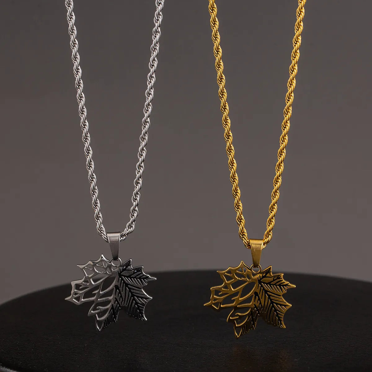 Stainless Steel Basic Maple Leaf Plating Pendant Necklace