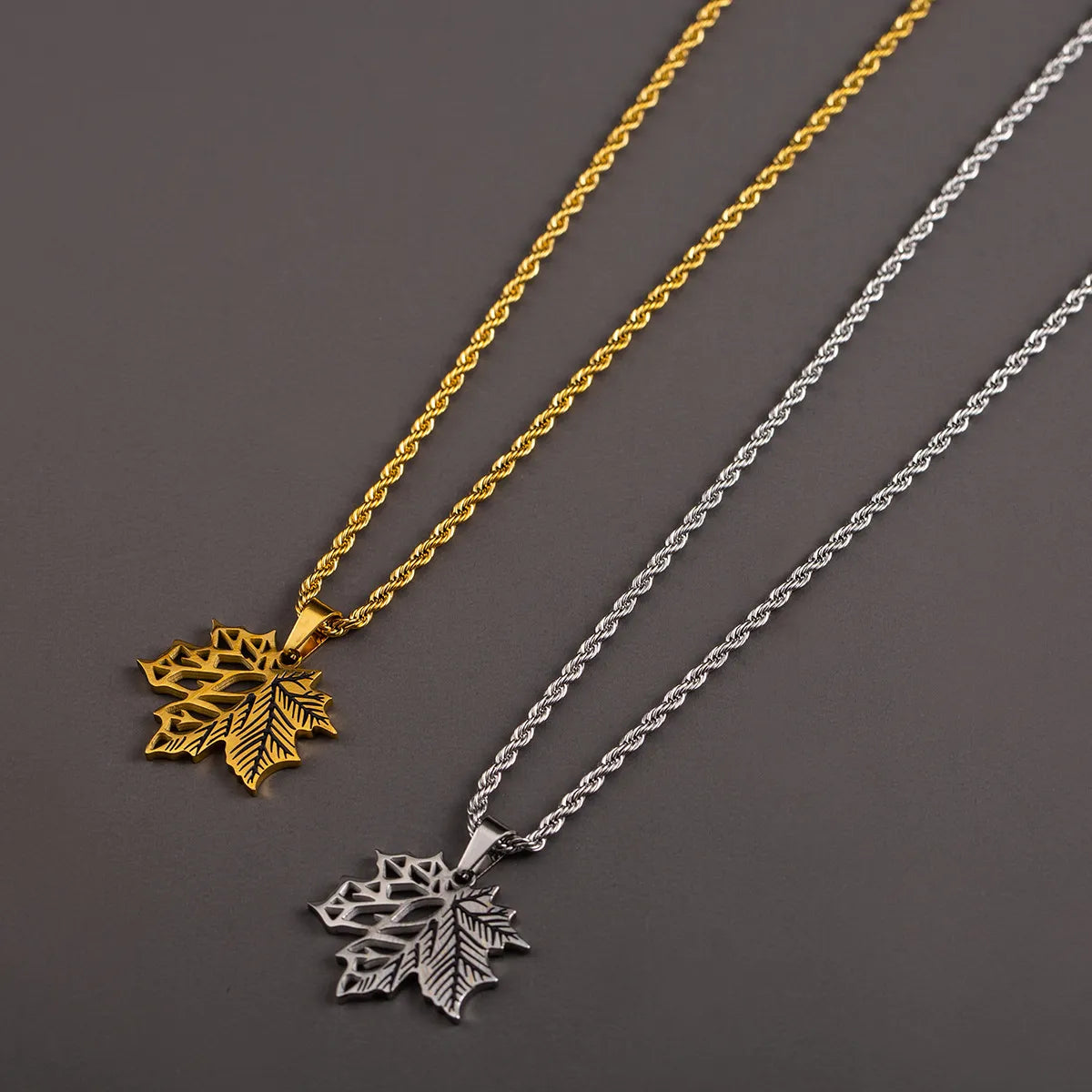 Stainless Steel Basic Maple Leaf Plating Pendant Necklace