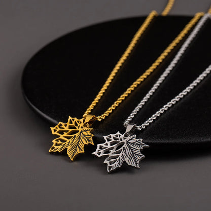 Stainless Steel Basic Maple Leaf Plating Pendant Necklace