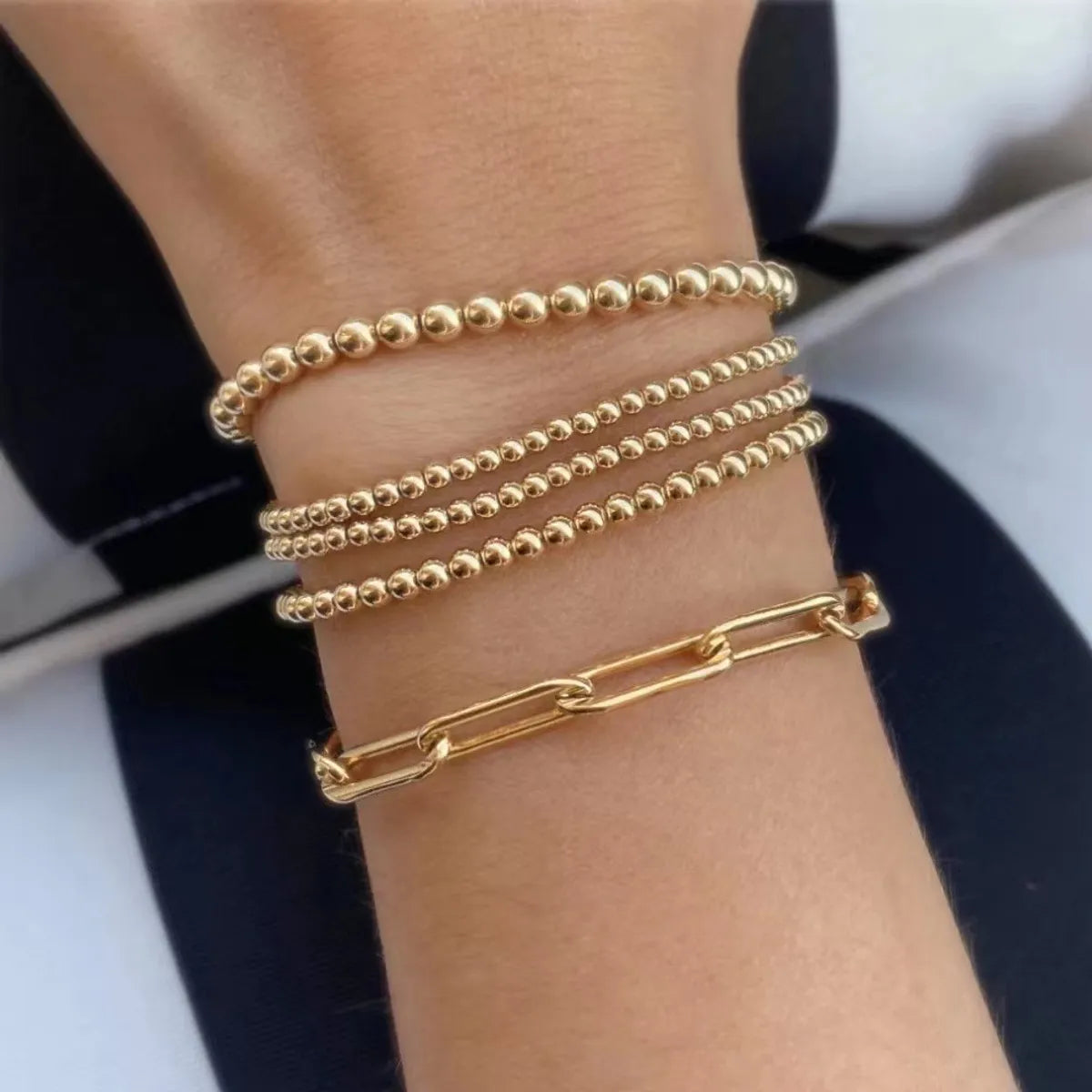 Stainless Steel Bead Bracelet Bracelet Elastic Leather Cord Stacked Women's Bracelet