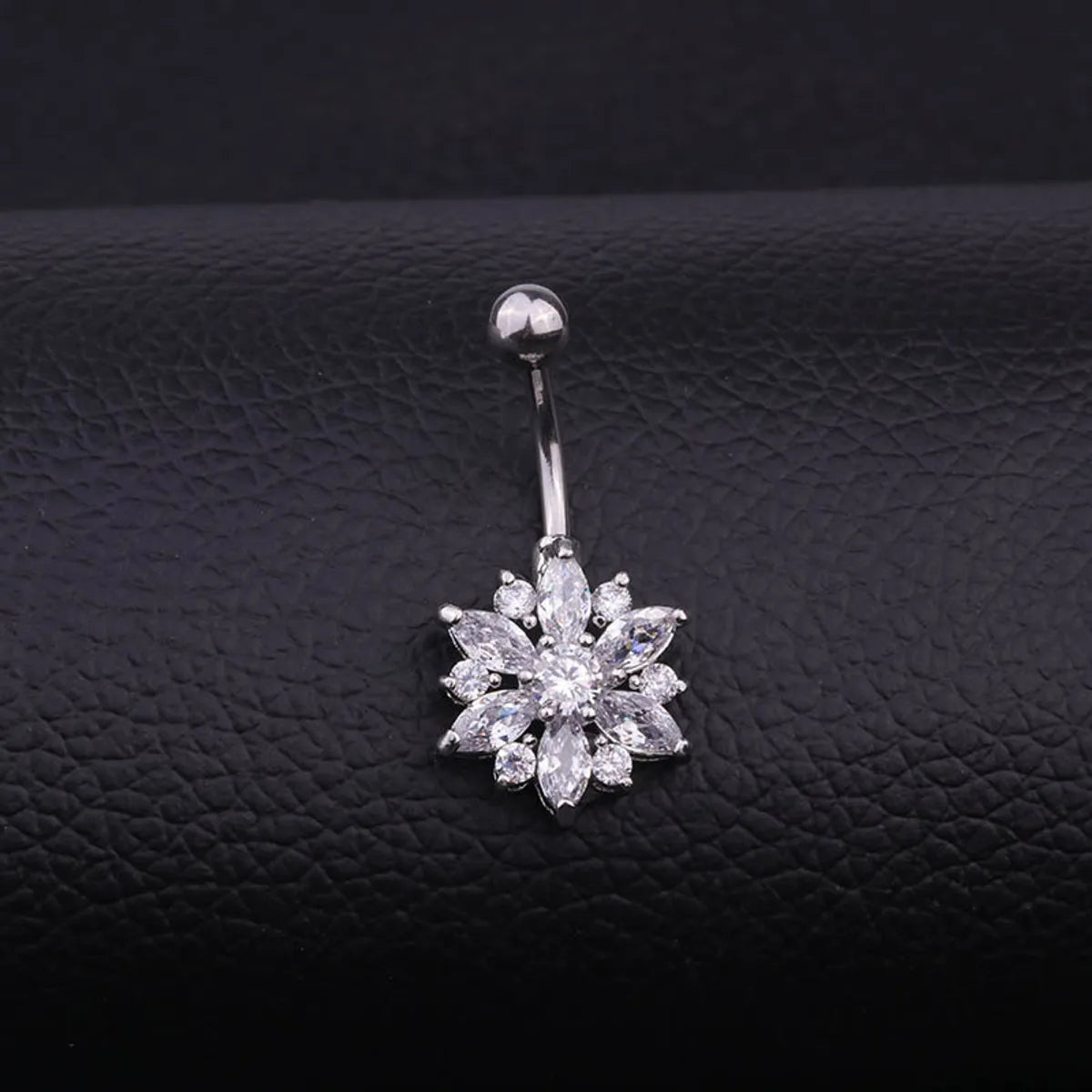 Fashion Flower Stainless Steel Inlaid Zircon Belly Ring