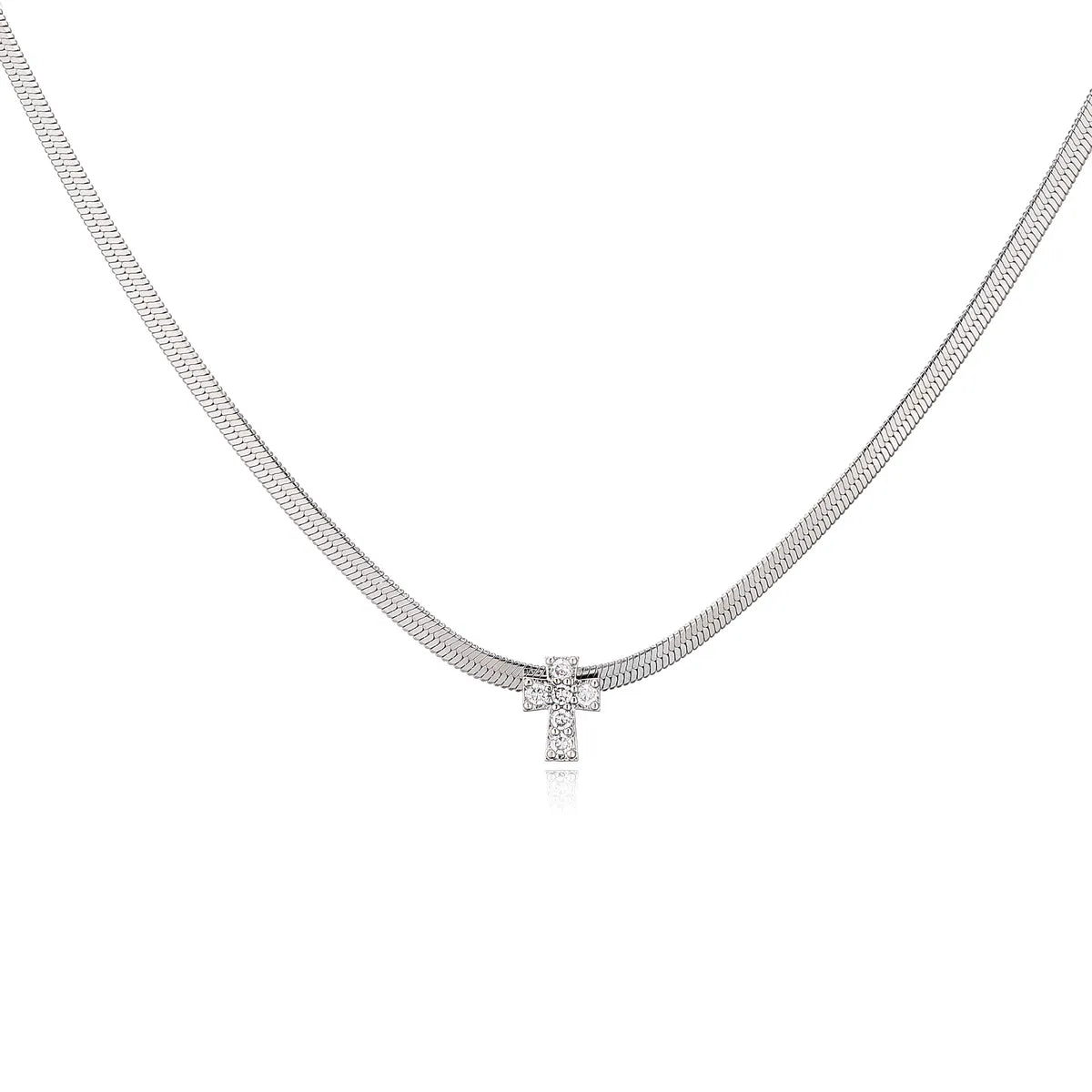 Stainless Steel Blade Chain Cross Necklace Clavicle Chain Zircon Inlaid Necklace