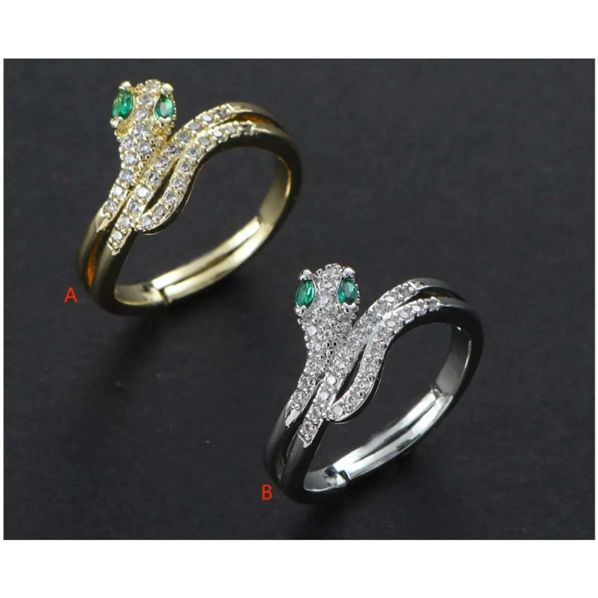 Stainless Steel Casual Elegant Luxurious Snake Inlay Zircon Open Rings