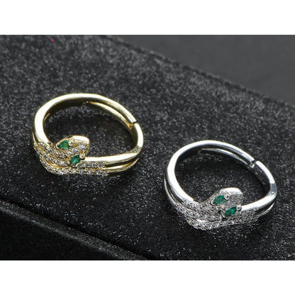 Stainless Steel Casual Elegant Luxurious Snake Inlay Zircon Open Rings