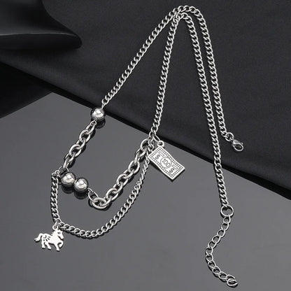 Stainless Steel Casual Hip-Hop Dollar Horse Enamel Chain Necklace