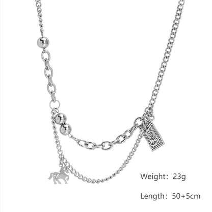 Stainless Steel Casual Hip-Hop Dollar Horse Enamel Chain Necklace