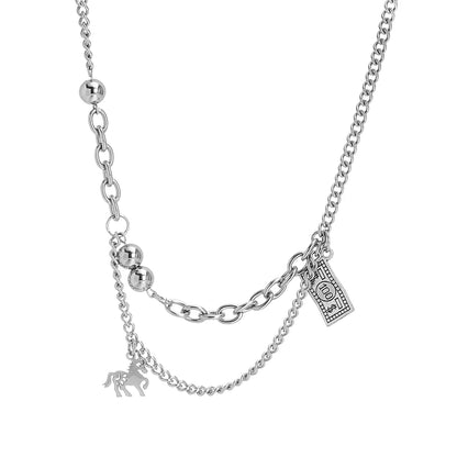 Stainless Steel Casual Hip-Hop Dollar Horse Enamel Chain Necklace