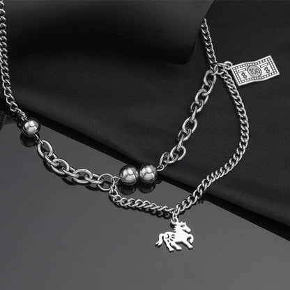 Stainless Steel Casual Hip-Hop Dollar Horse Enamel Chain Necklace