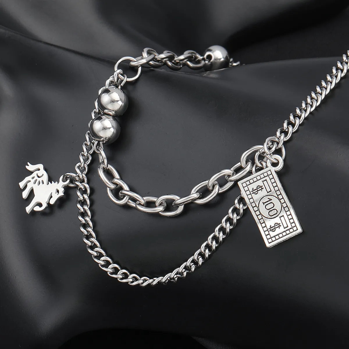 Stainless Steel Casual Hip-Hop Dollar Horse Enamel Chain Necklace