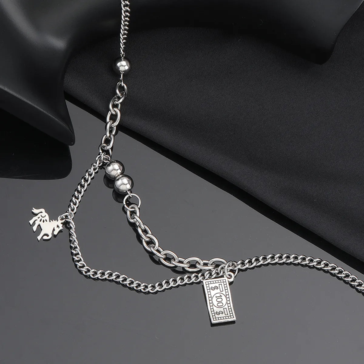 Stainless Steel Casual Hip-Hop Dollar Horse Enamel Chain Necklace