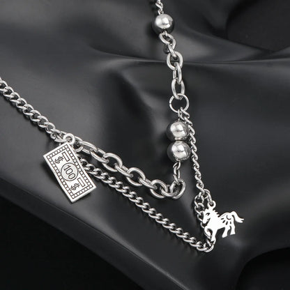 Stainless Steel Casual Hip-Hop Dollar Horse Enamel Chain Necklace