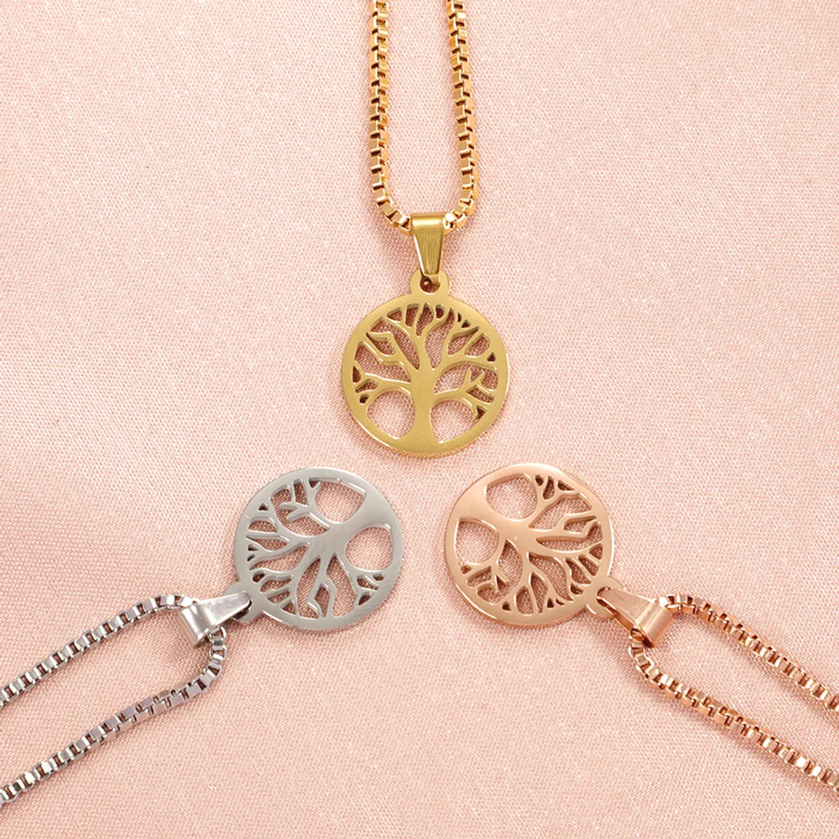 Stainless Steel Casual Simple Style Life Tree Pendant Necklace