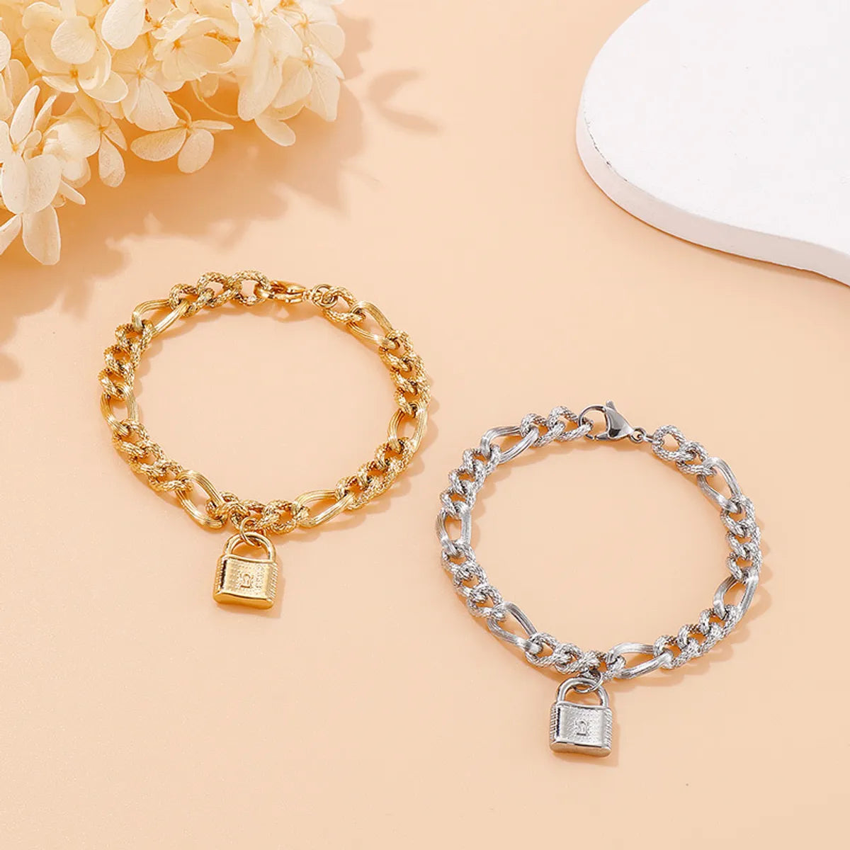 Stainless Steel Chain Lock Shaped Simple Bracelet Wholesale Jewelry Gooddiy