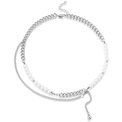 Stainless Steel Classic Style Round Beaded Necklace