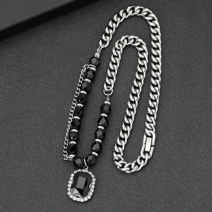 Stainless Steel Classic Style Round Beaded Pendant Necklace