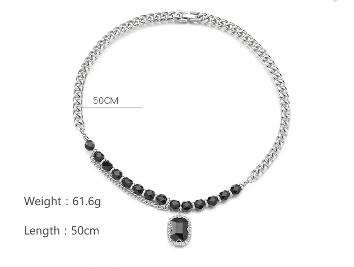 Stainless Steel Classic Style Round Beaded Pendant Necklace