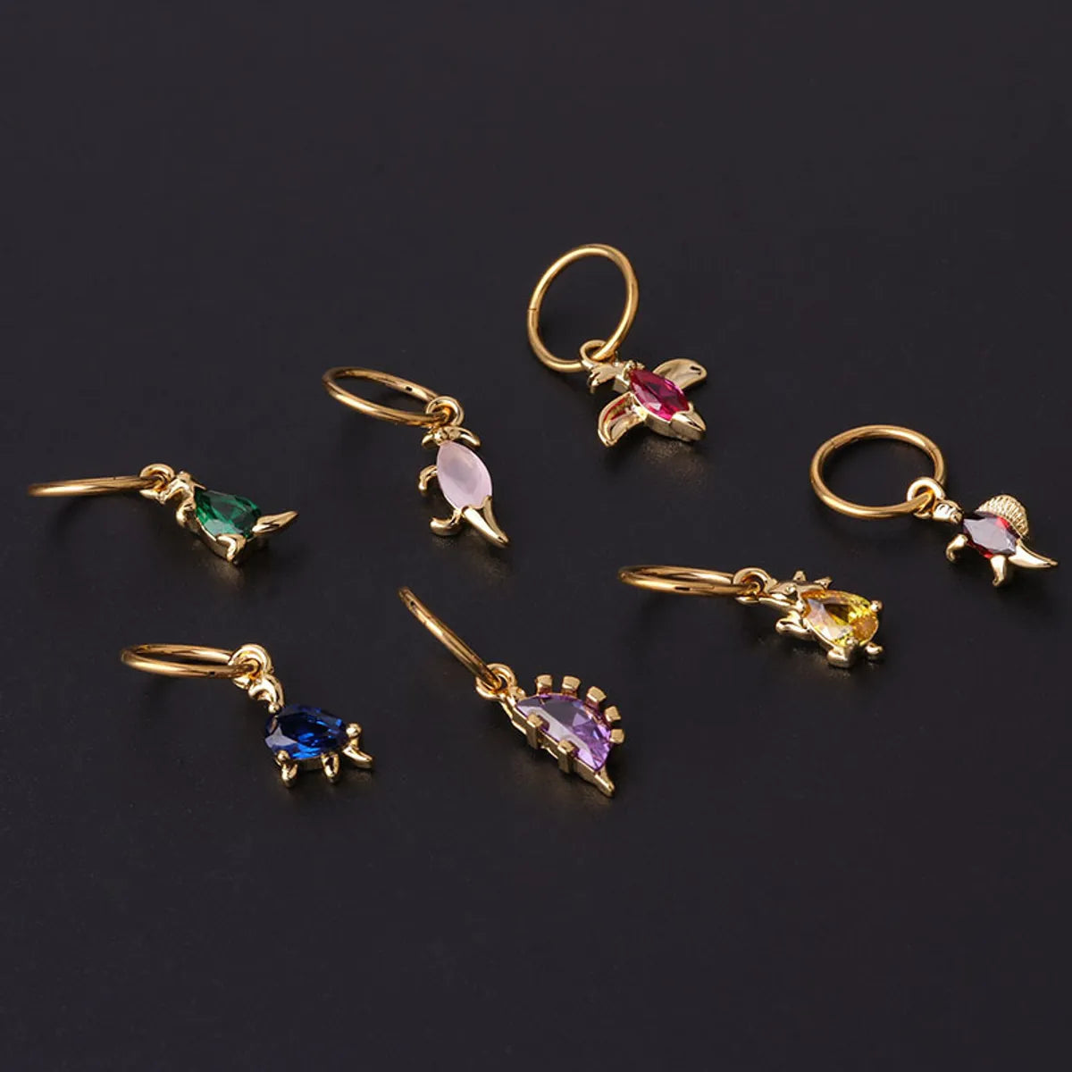 Stainless Steel Closed Ring Colorful Zircon Dinosaur Ear Bone Ring