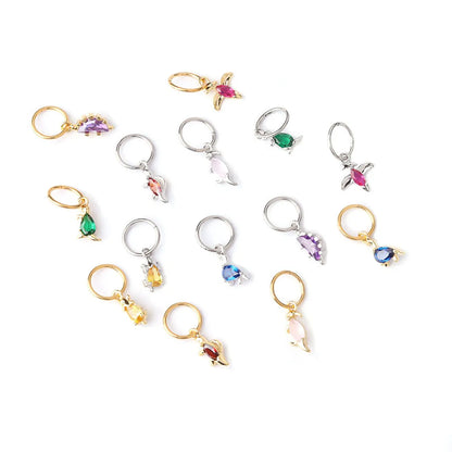 Stainless Steel Closed Ring Colorful Zircon Dinosaur Ear Bone Ring