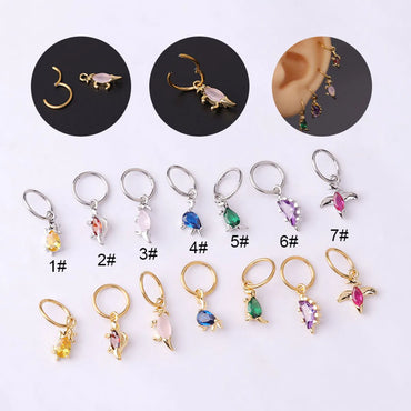 Stainless Steel Closed Ring Colorful Zircon Dinosaur Ear Bone Ring