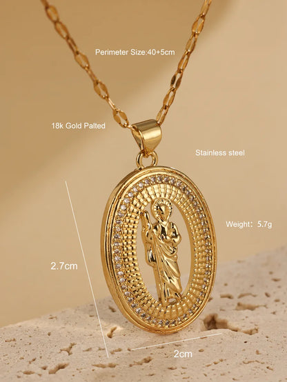 Stainless Steel Copper 18K Gold Plated Elegant Glam Luxurious Human Oval Hollow Out Inlay Zircon Pendant Necklace