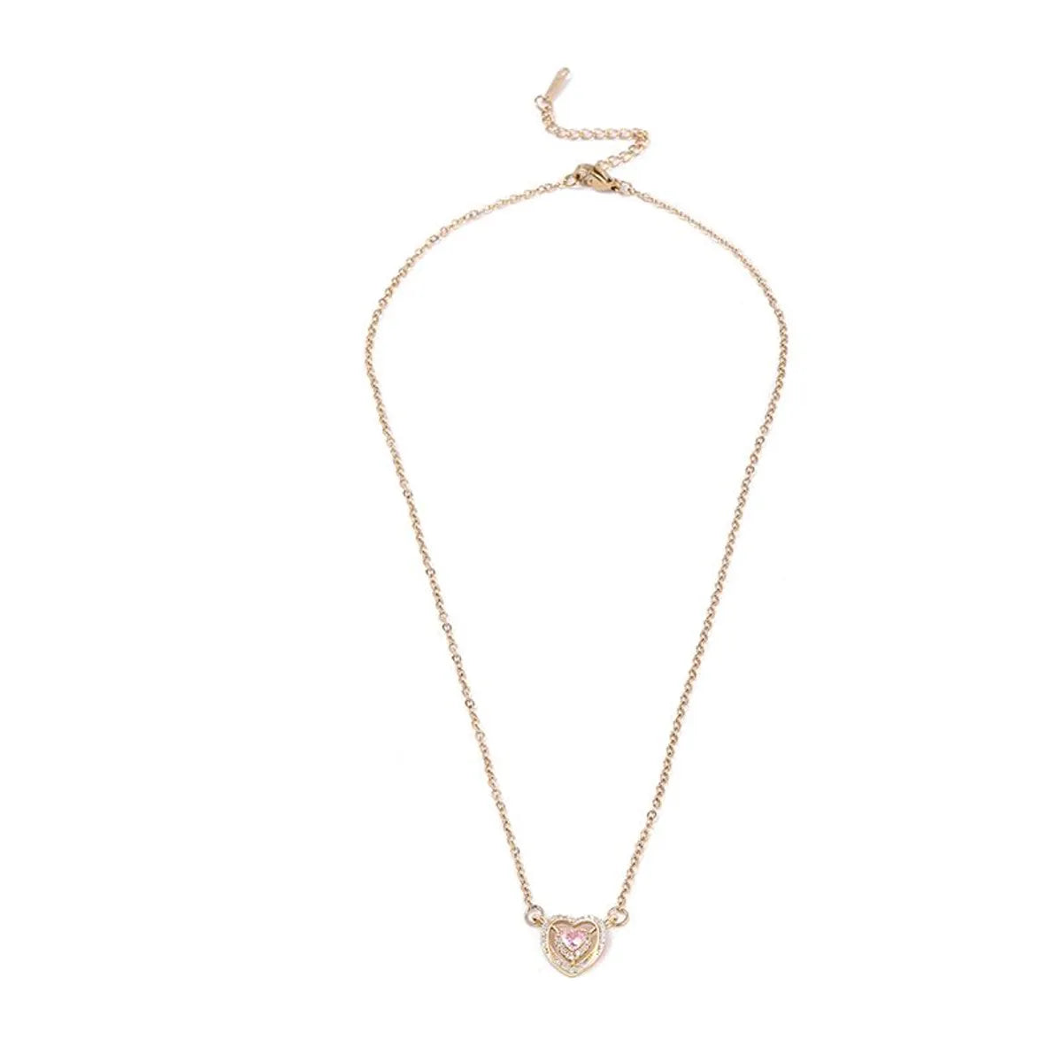 Stainless Steel Copper 18K Gold Plated Elegant Simple Style Heart Shape Polishing Inlay Zircon Necklace