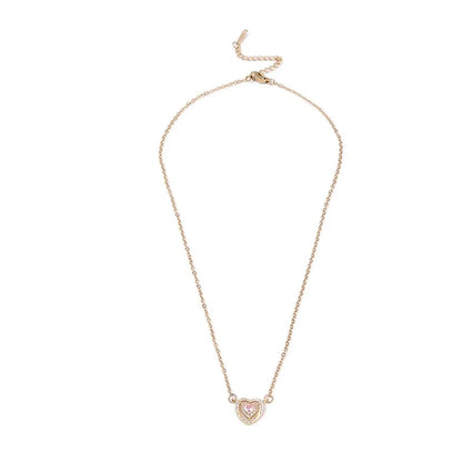 Stainless Steel Copper 18K Gold Plated Elegant Simple Style Heart Shape Polishing Inlay Zircon Necklace