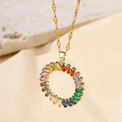 Stainless Steel Copper 18K Gold Plated IG Style Geometric Inlay Zircon Pendant Necklace