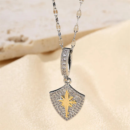 Stainless Steel Copper 18K Gold Plated IG Style Geometric Inlay Zircon Pendant Necklace