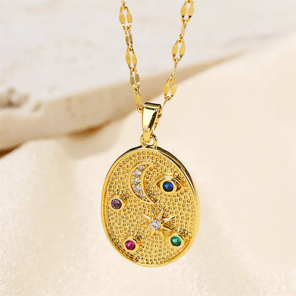 Stainless Steel Copper 18K Gold Plated IG Style Geometric Inlay Zircon Pendant Necklace