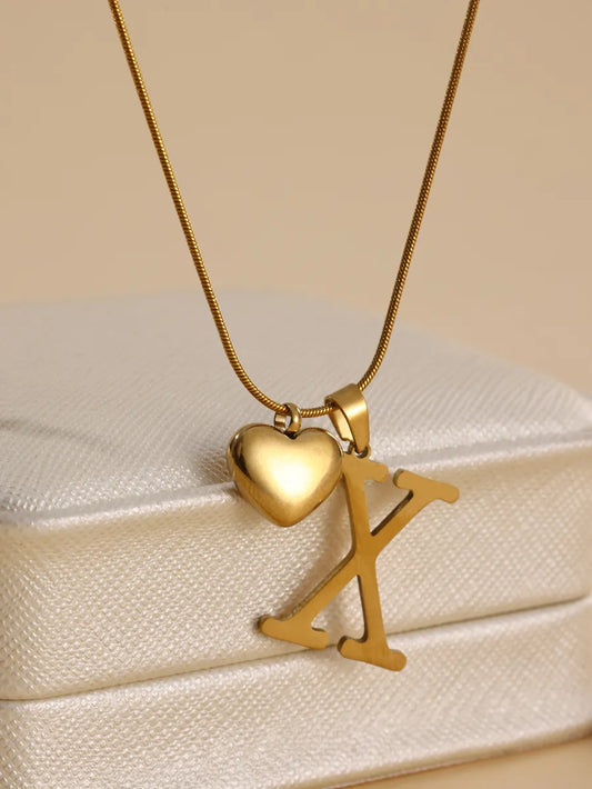 Stainless Steel Copper 18K Gold Plated IG Style Letter Heart Shape Pendant Necklace