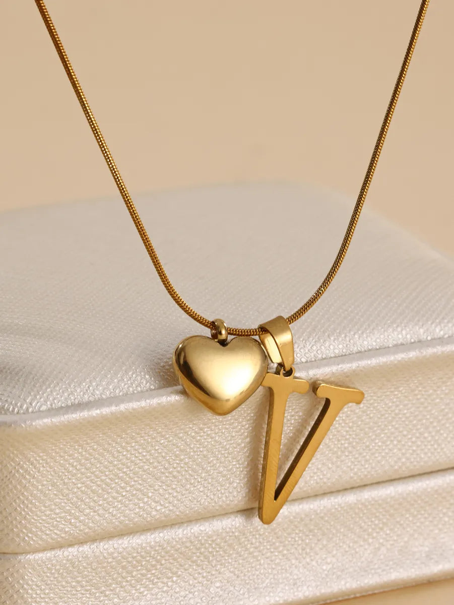 Stainless Steel Copper 18K Gold Plated IG Style Letter Heart Shape Pendant Necklace