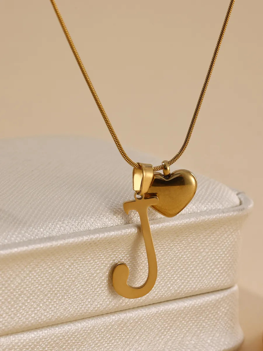 Stainless Steel Copper 18K Gold Plated IG Style Letter Heart Shape Pendant Necklace