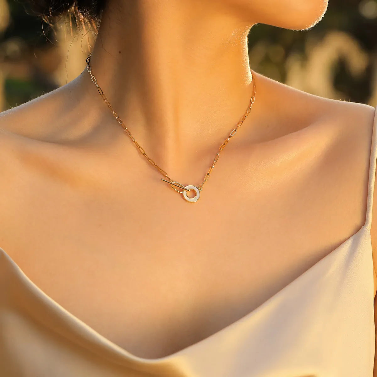 Stainless Steel Copper 18K Gold Plated IG Style Round Heart Shape Flower Toggle Inlay Shell Zircon Necklace