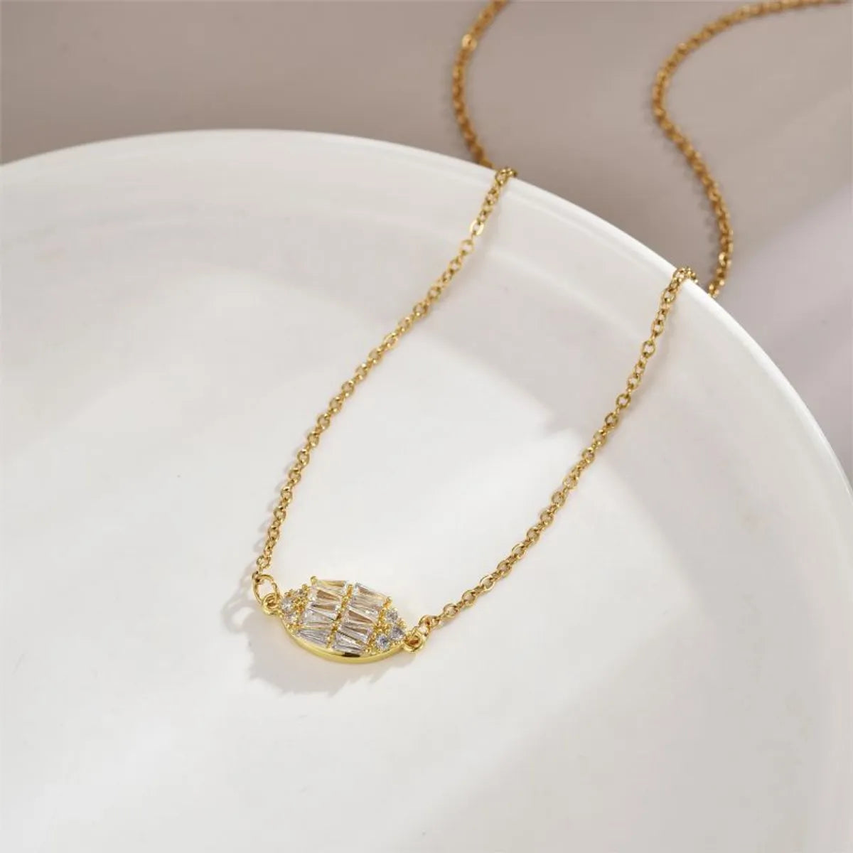 Stainless Steel Copper 18K Gold Plated Simple Style Classic Style Solid Color Plating Inlay Zircon Pendant Necklace