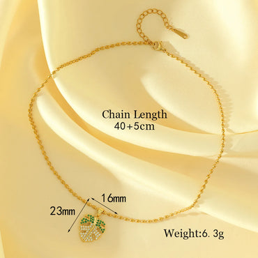 Stainless Steel Copper 18K Gold Plated Simple Style Leaves Plating Inlay Zircon Pendant Necklace