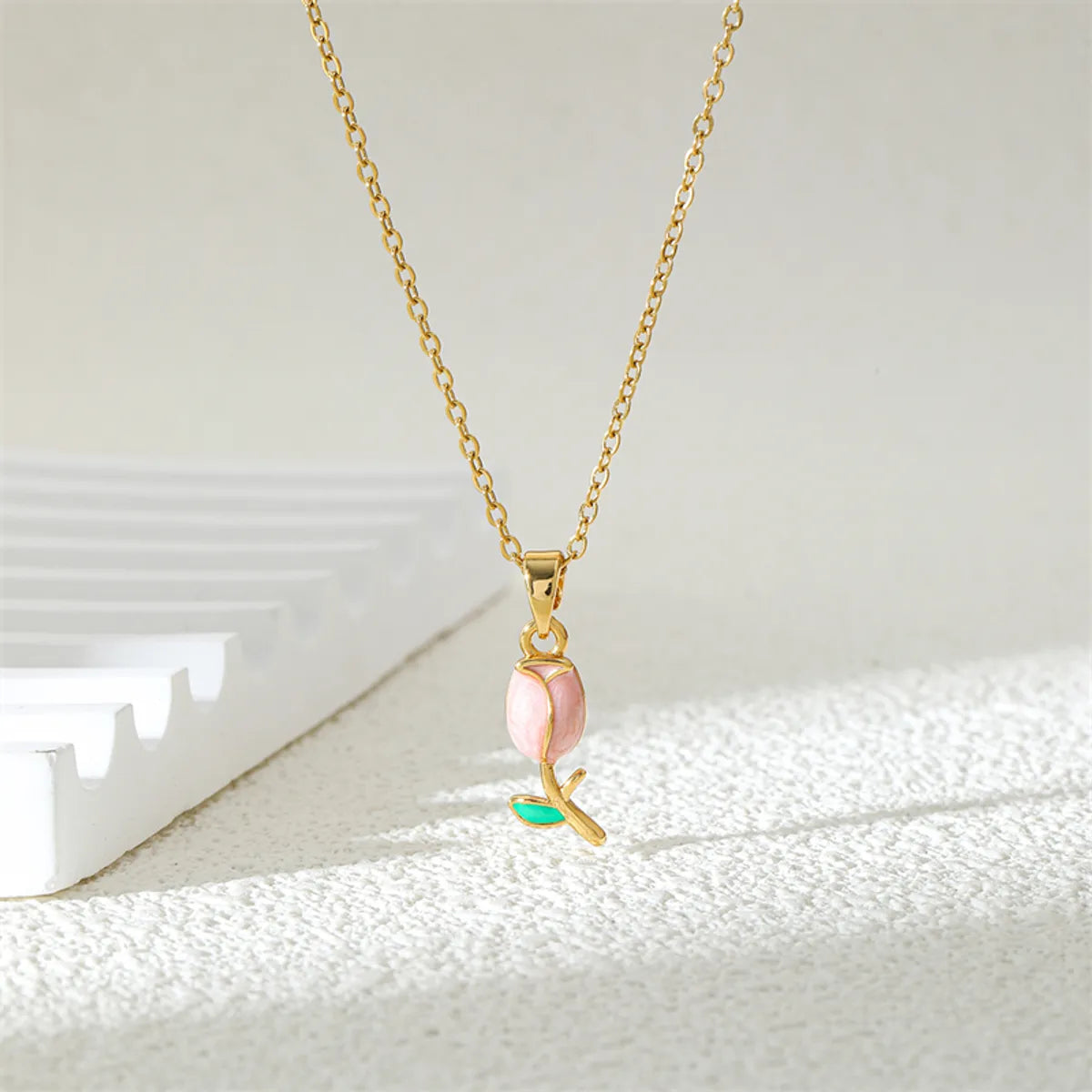 Stainless Steel Copper 18K Gold Plated Simple Style Plating Inlay Flower Zircon Pendant Necklace