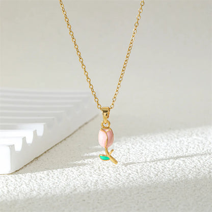 Stainless Steel Copper 18K Gold Plated Simple Style Plating Inlay Flower Zircon Pendant Necklace