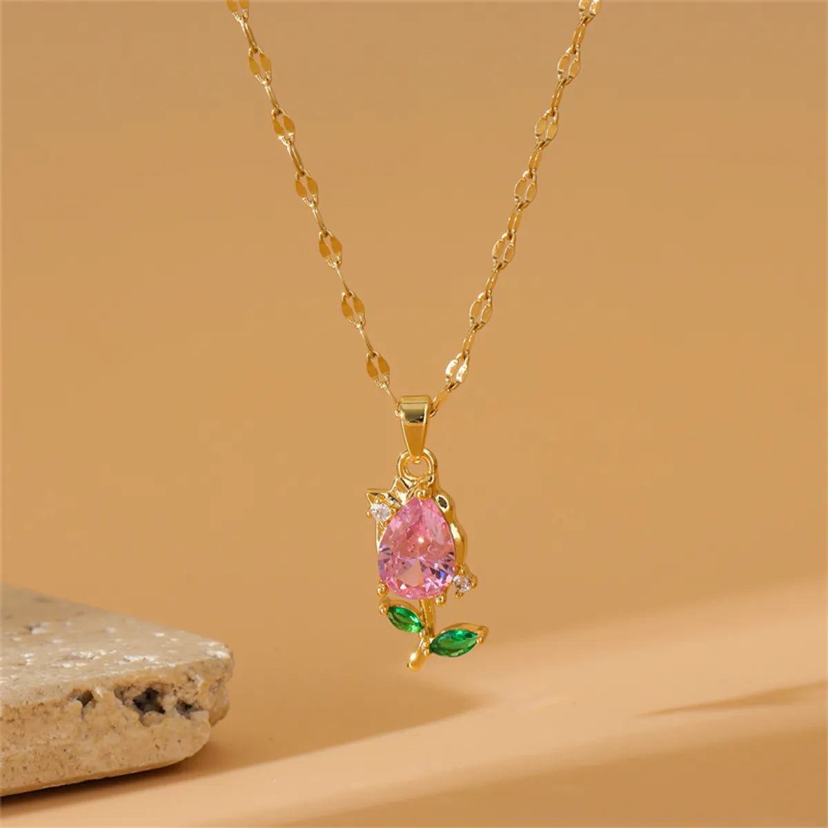 Stainless Steel Copper 18K Gold Plated Simple Style Plating Inlay Flower Zircon Pendant Necklace