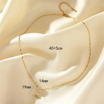 Stainless Steel Copper 18K Gold Plated Simple Style Plating Inlay Flower Zircon Pendant Necklace