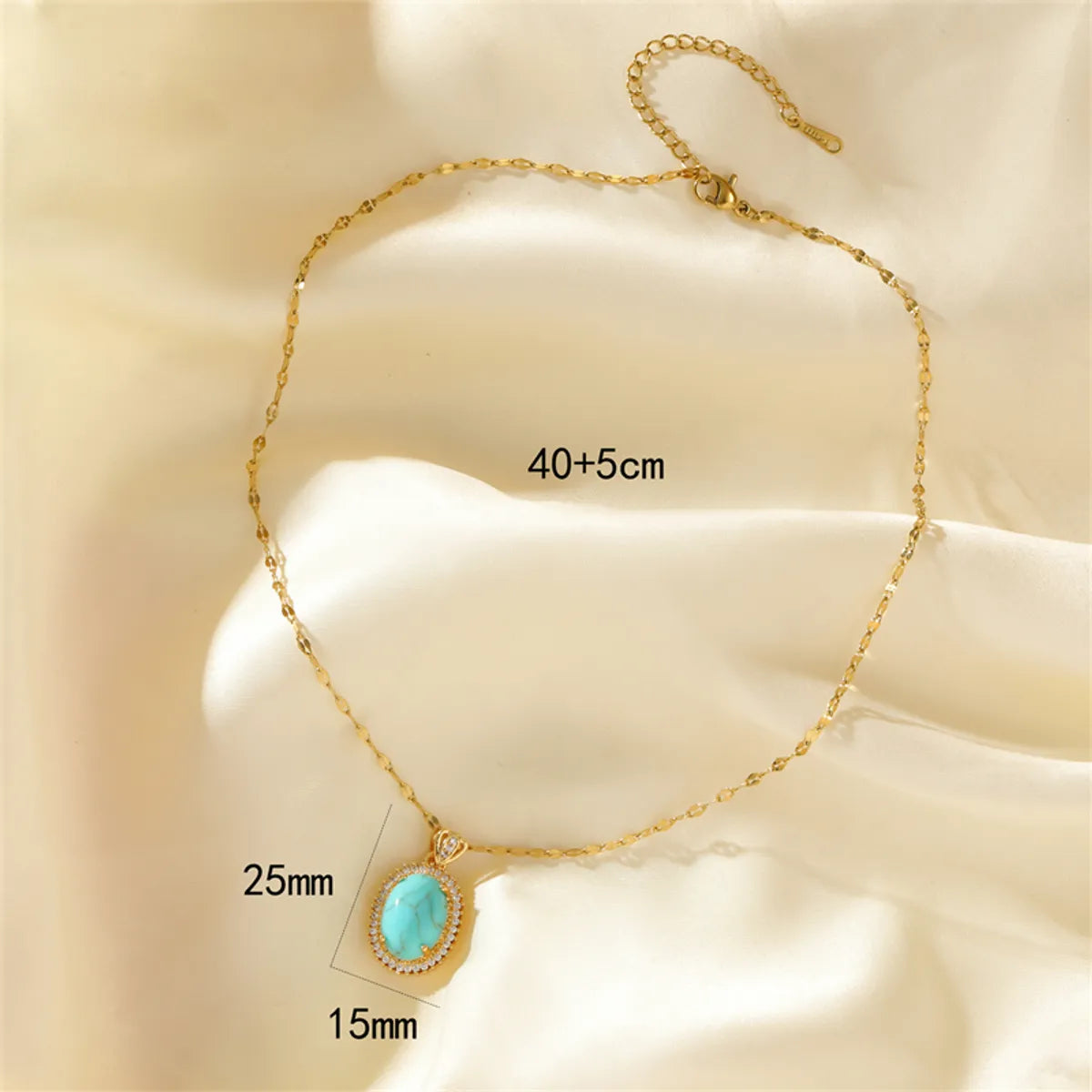 Stainless Steel Copper 18K Gold Plated Simple Style Plating Inlay Water Droplets Turquoise Zircon Pendant Necklace