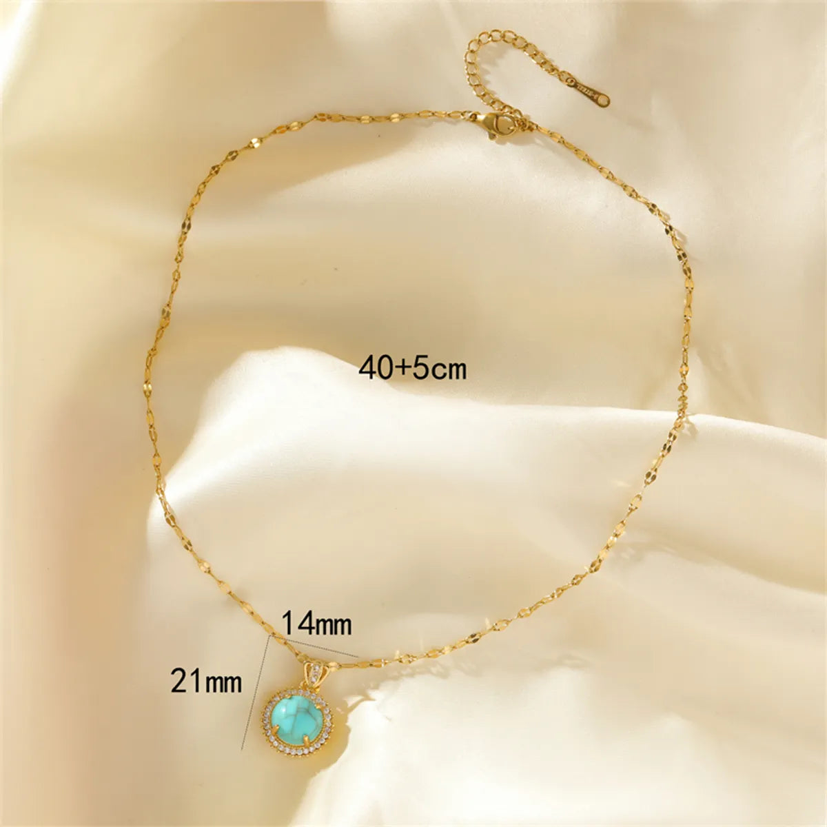 Stainless Steel Copper 18K Gold Plated Simple Style Plating Inlay Water Droplets Turquoise Zircon Pendant Necklace