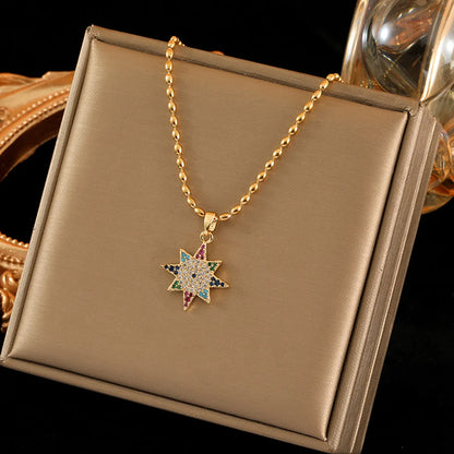 Stainless Steel Copper 18K Gold Plated Simple Style Star Inlay Zircon Pendant Necklace