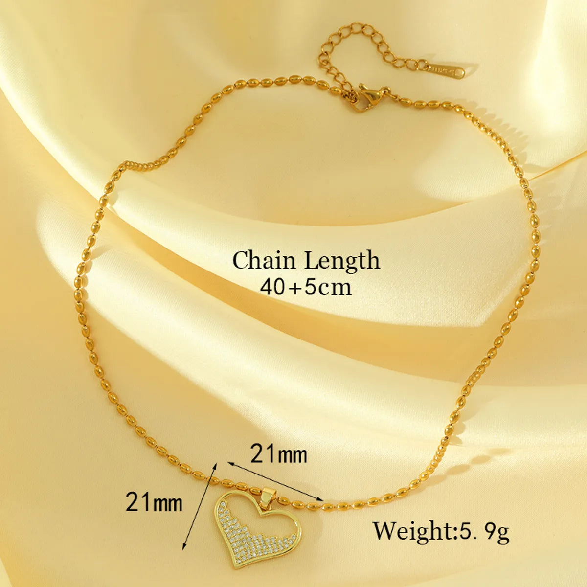 Stainless Steel Copper 18K Gold Plated Sweet Heart Shape Inlay Zircon Pendant Necklace