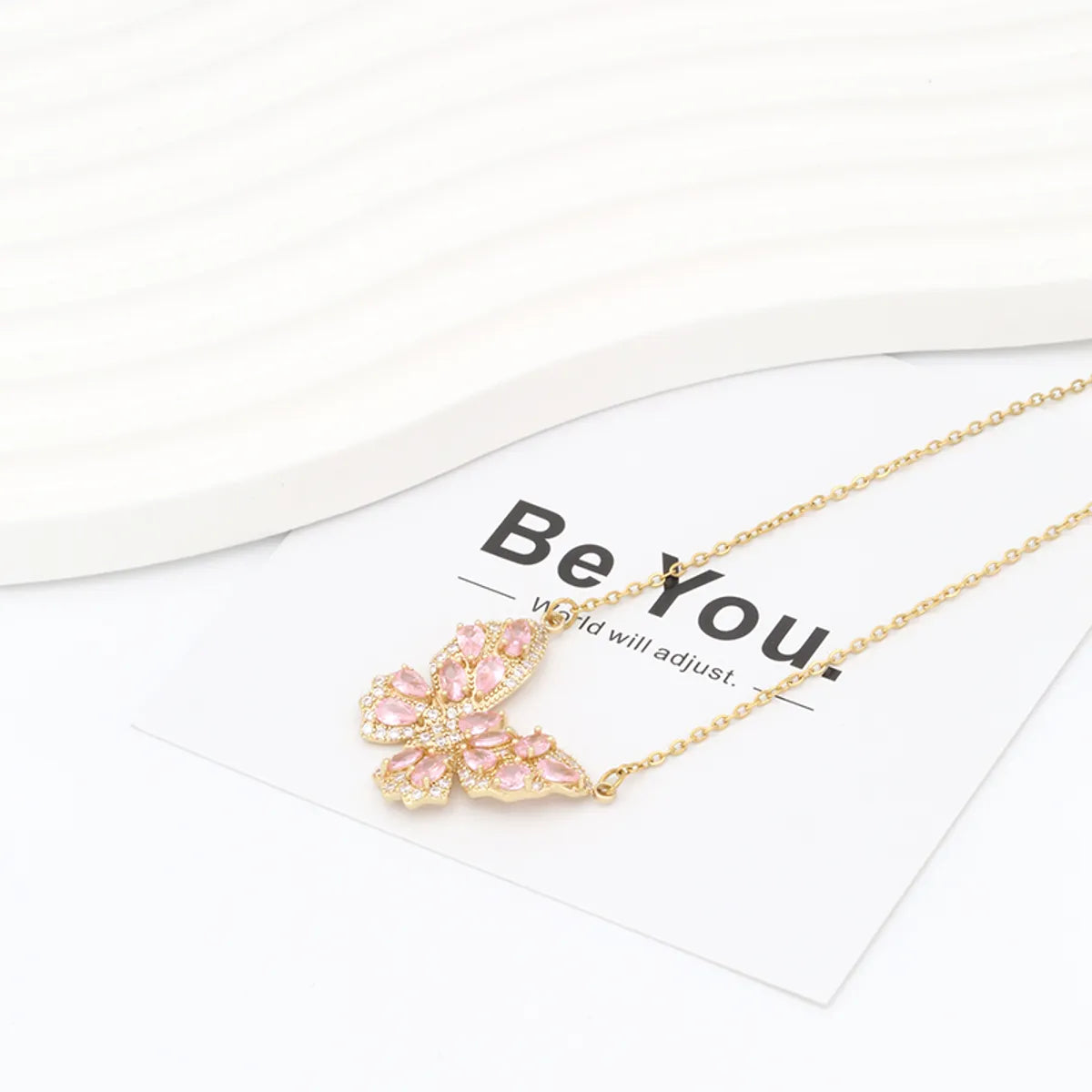 Stainless Steel Copper 18K Gold Plated Sweet Simple Style Commute Butterfly Plating Inlay Zircon Pendant Necklace