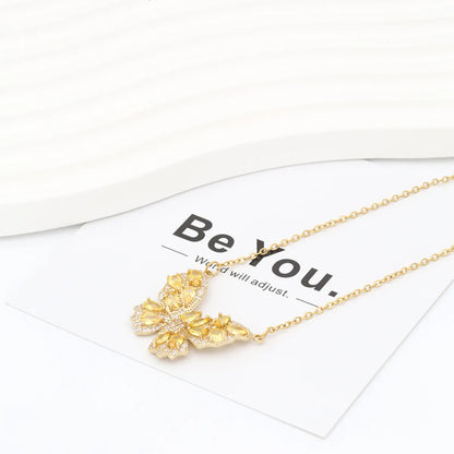 Stainless Steel Copper 18K Gold Plated Sweet Simple Style Commute Butterfly Plating Inlay Zircon Pendant Necklace